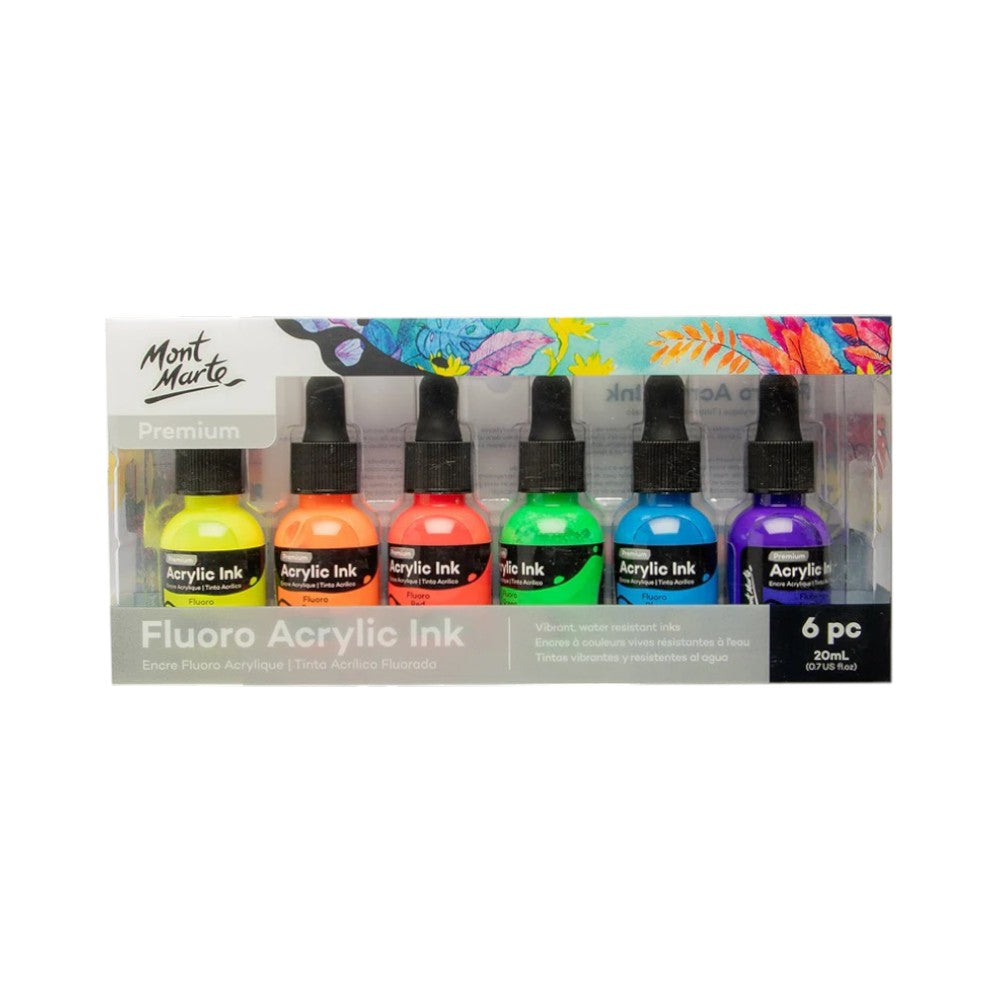 Mont Marte Fluoro Acrylic Ink 6pc Set